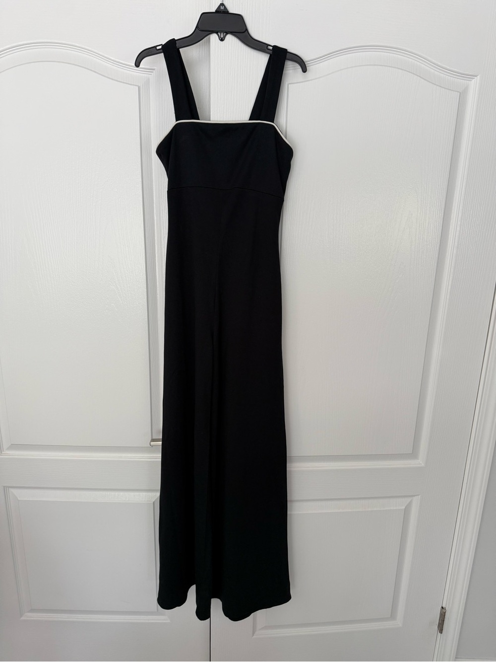 Vintage Black Jumpsuit with White Piping Overcoat and Tie Waist - Picture 5 of 6